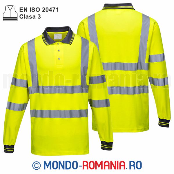 Tricouri reflectorizante - Tricou POLO reflectorizant neon cu maneca lunga